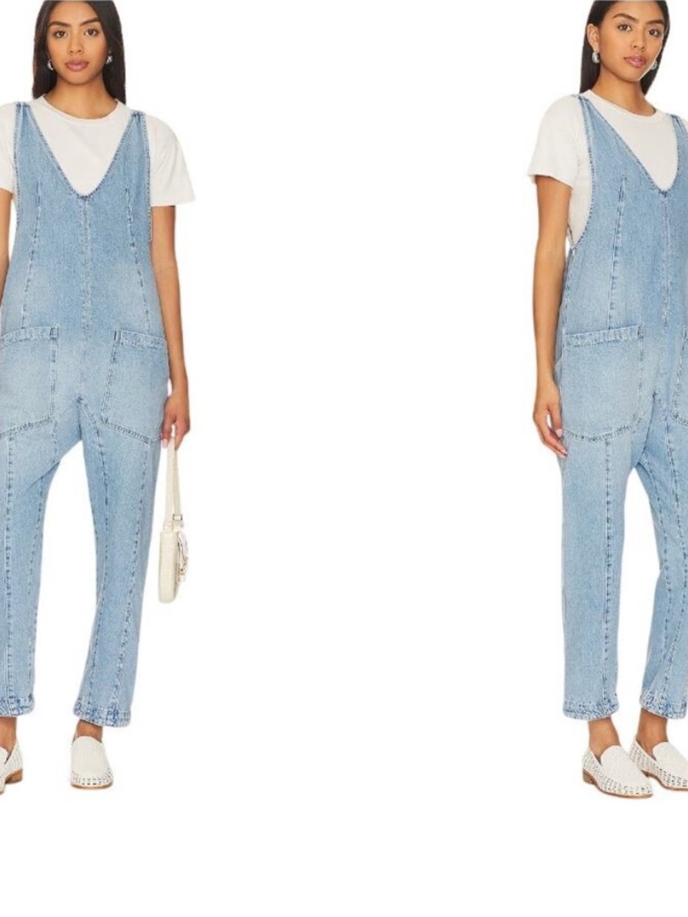 We The Free Light Blue Denim Overalls - Relaxed Fit